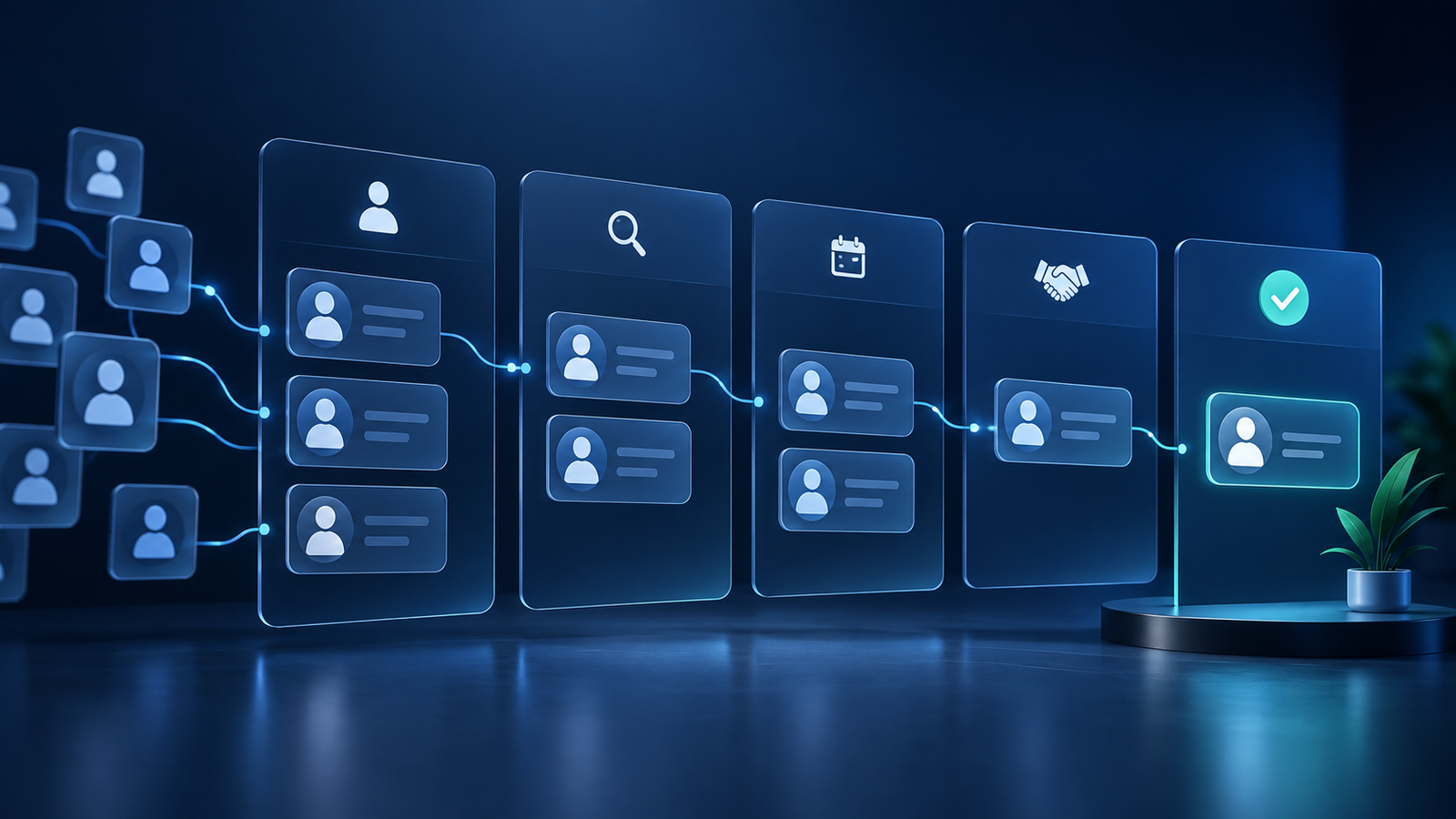 Flujo visual de clientes a trav&eacute;s de un proceso comercial CRM